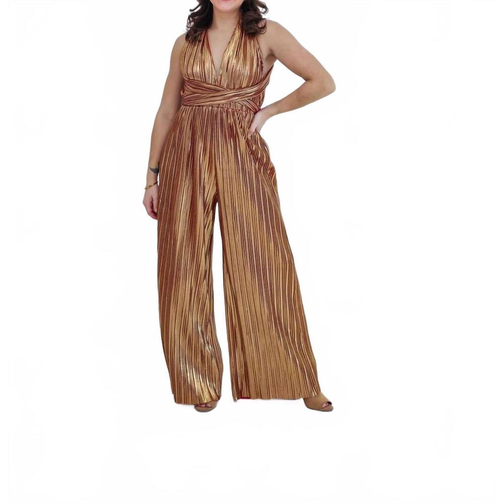 NEW ENDLESS BLU. goddess jumpsuit in gold